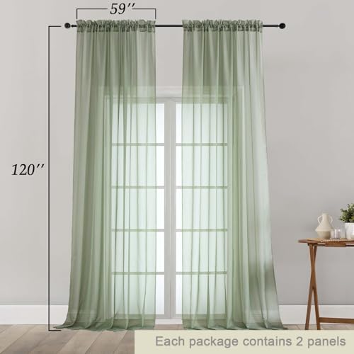 Extra Long Sage Green Sheer Curtains for Bedroom Living Room 120 Inches Long 2 Panels Set (Sage Green / 59"W x 120"L (Pack of 2))