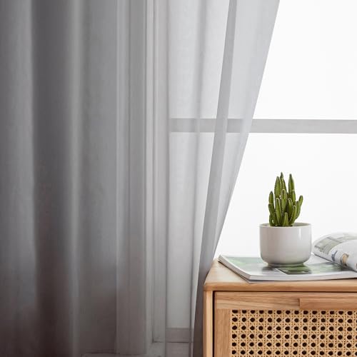 Basic Rod Pocket Sheer Voile Window Curtain Panels White 1 Pair 2 Panels 40 Width 54 Inch Long for Kitchen Bedroom Children Living Room Yard (40"W x 54"L (Pack of 2) / Charcoal Grey)