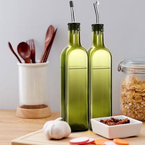 Glass Olive Oil Dispenser and Vinegar Dispenser Set with 2 Stainless Steel Pourers