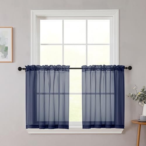 Kitchen Curtains 24 Inch Length Tier 2 Pieces (Navy Blue / 42"W x 24"L (Pack of 2))