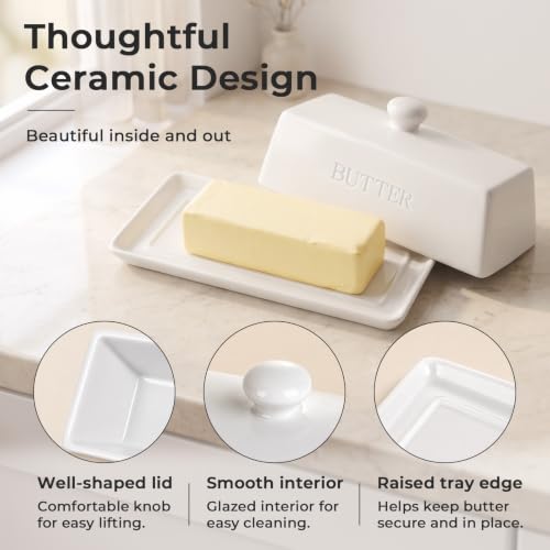 Butter Dish With Lid for Countertop (White)