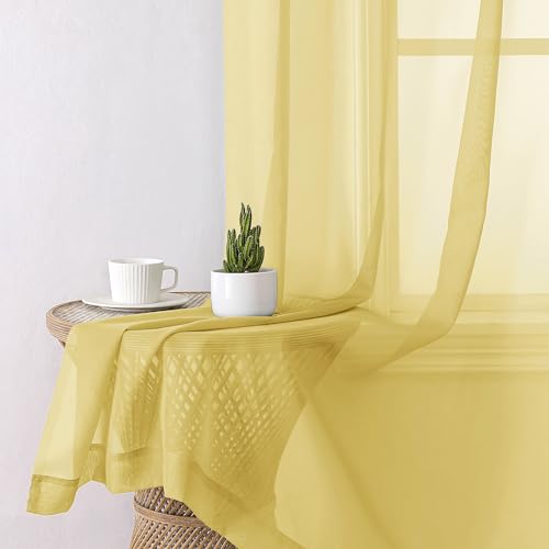 Yellow Sheer Curtains 78 Inches Long 2 Panels (Yellow / 42"W x 78"L (Pack of 2))