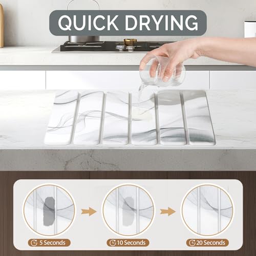 Small Stone Dish Drying Mat for Kitchen Counter (White Gray / 16" x 12")
