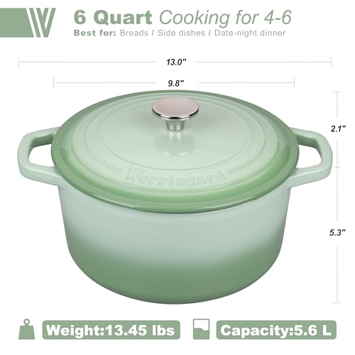 Enameled Cast Iron Dutch Oven Pot with Lid (6 QT / Green)