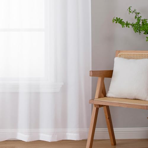 Sheer White Curtains 90 inches Long 2 Panels (White / 42"W x 90"L (Pack of 2))