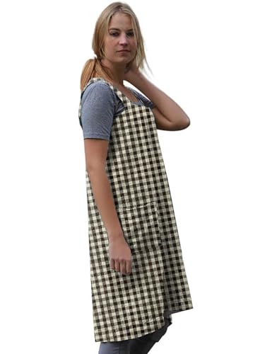 Women's Plaid Cross Back Apron with Large Pockets Home Kitchen (Small / Plaid2)