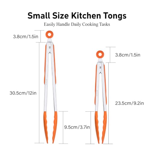 2 Pack Silicone Kitchen Tongs (Orang / 9+12inch)
