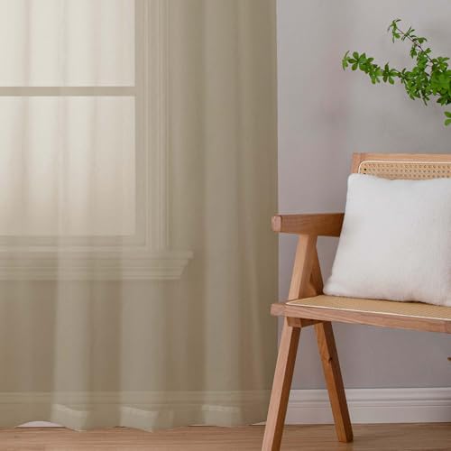 Taupe Sheer Curtains 78 Inches Long 2 Panels Set for Living Room (Taupe / 42"W x 78"L (Pack of 2))