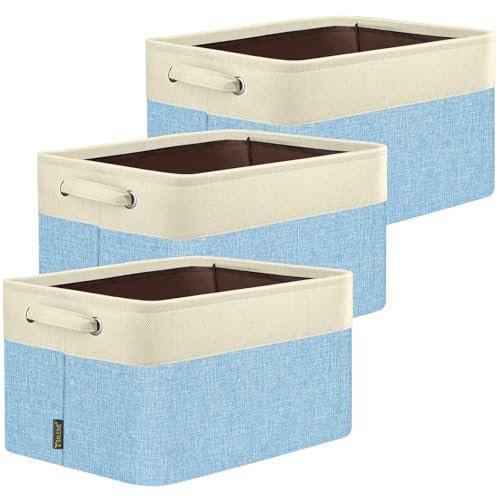 3 Pack Fabric Closet Storage Bins for Shelves (Skyblue / 3PCS/Medium-14x10x8.5)