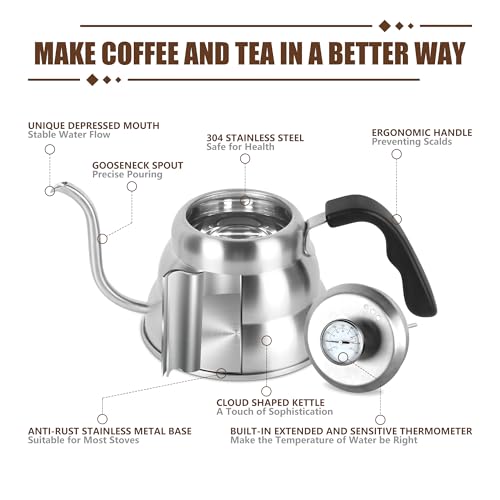 Tea Kettle For Stovetop (Silver (with Thermometer) / 0.9 Quarts)