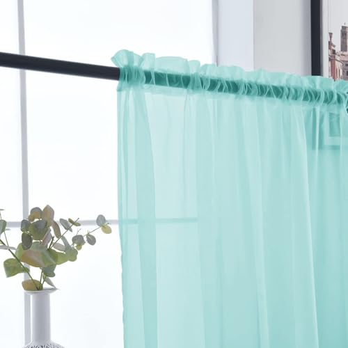 Basic Rod Pocket Sheer Voile Window Curtain Panels Sky Blue 1 Pair 2 Panels 52 Width 54 Inch Long for Kitchen Bedroom Children Living Room Yard（Sky Blue (Sky Blue / 52"W x 54"L (Pack of 2))