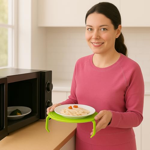 Microwave Multipurpose 4 in 1 Tray Stand Rack Splatter Guard Carry Tray Stacking Shelf (Green)