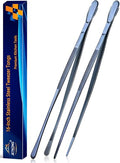 2 Pcs 16 Inch Heavy Duty Cooking Tweezers Extra Long Stainless Steel Kitchen Tweezers Large Plating Tongs (16+16 Inch / Navy Blue)