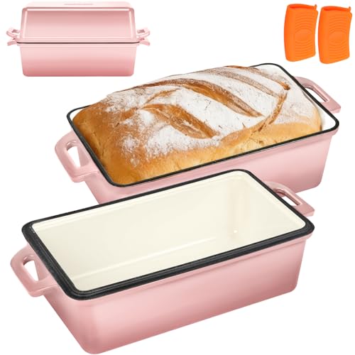 Enameled Cast Iron Bread Loaf Pan with Lid (Pink)