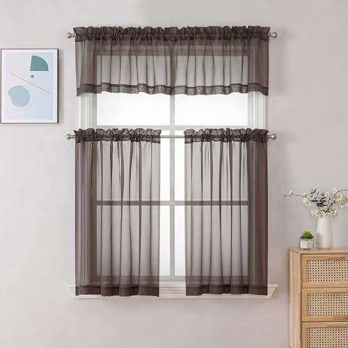 Sheer Curtains 36 inch Length 2 Panels (Chocolate Brown / 42"W x 36"L (Pack of 2))