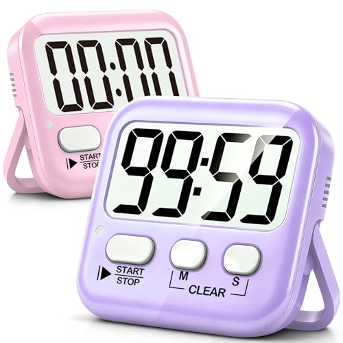 2 Pack Digital Timer for Kids Classroom Kitchen Timers for Cooking (2 * Pink + Purple)