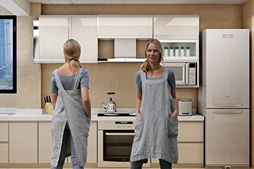 Pinafore Cross Back Apron for Women with Pockets (3X-Large / Grey)