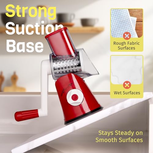 Red Hand Crank Rotary Cheese Grater (Red / 3 Blades)