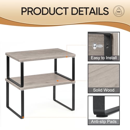 Kitchen Cabinet and Counter Shelf Organizer (11.7''W / Black + Greige)