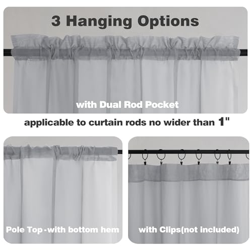 Light Grey Sheer Curtains 45 Inch Long 2 Panels (Light Grey / 42"W x 45"L (Pack of 2))