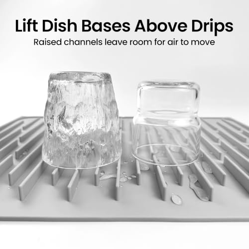 Foldable Silicone Dish Drying Mat for Kitchen Counter & Sink (Light Gray / 15.7" x 12.3")
