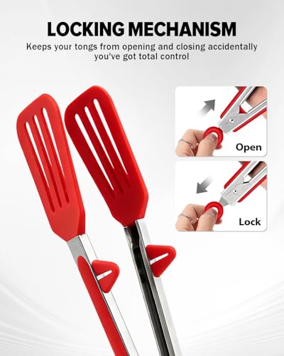 Kitchen Tongs for Cooking (Red / 12 inch)