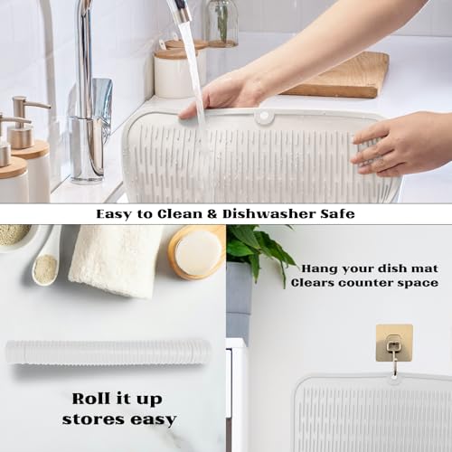 Oversized Silicone Dish Drying Mat for Kitchen (Milk White / 18" x 16")