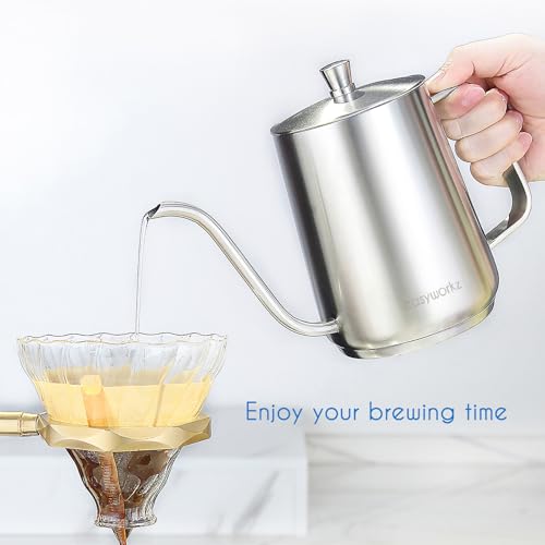 Gooseneck Pour Over Coffee Kettle 30 fl oz Stainless Steel Hand Drip Coffee Pot With Long Narrow Spout (Silver)