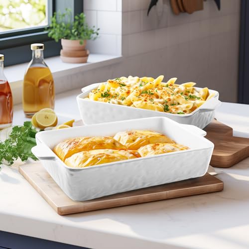 Baking Dish Set of 3 Oven Safe Nonstick Dish with Handles (White / 11.6 x 7.8 Inches)