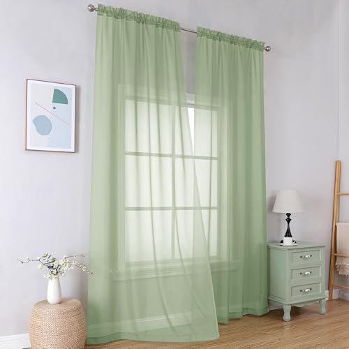 Light Green Sheer Curtains 96 Inches Long 2 Panels (Light Green / 42"W x 96"L (Pack of 2))