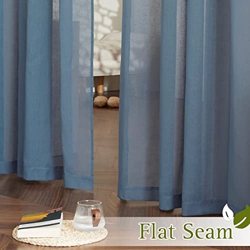 Flax Linen Sheer Curtains for Living Room (52"W x 96"L (Pack of 2) / Stone Blue)