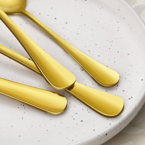 24 Piece Gold Silverware Set with Steak Knives Black Stainless Steel Flatware Set for 4 Food Grade Tableware Cutlery Set Rust (24Pcs-C)