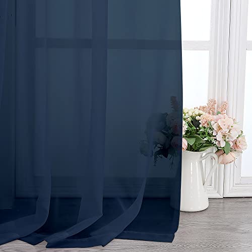 Navy Blue Sheer Scarf Valances for Windows 216 Inch Extra Long (Navy Blue / 42"W x 216"L (Pack of 2))