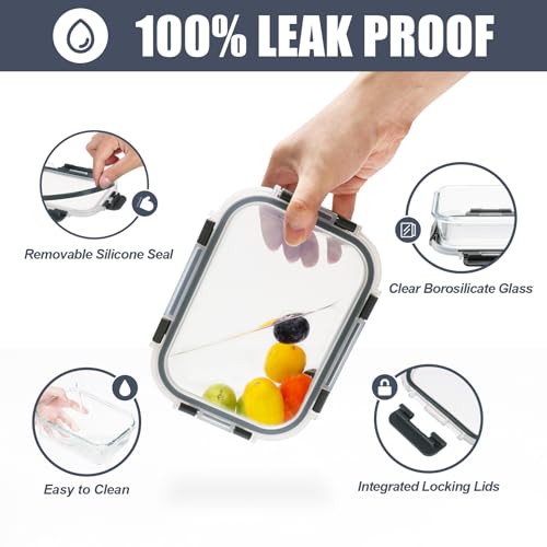6pack 22oz Glass Meal Prep Containers with Airtight Lids (22oz - Grey)