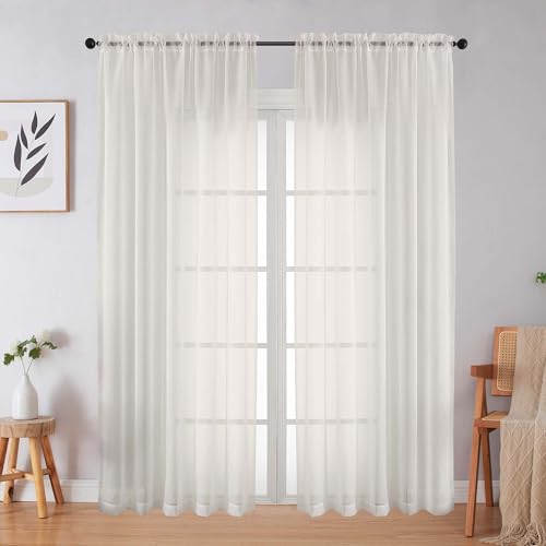 Ivory Sheer Curtains 84 Inches Long 2 Panels Set for Bedroom Living Room (Ivory / 59"W x 84"L (Pack of 2))