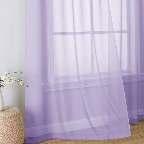 Lavender Sheer Curtains 96 Inches Long (Lavender / 42"W x 96"L (Pack of 2))