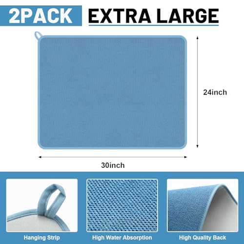 2 Pcs Dish Drying Mats for Kitchen Counter (30 x 24 Inch)