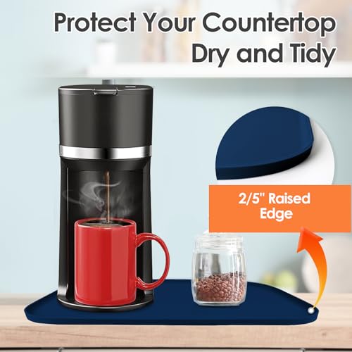 Silicone Coffee Maker Mat with Lip for Countertops (Navy Blue / 17.4'' x 10.6'')