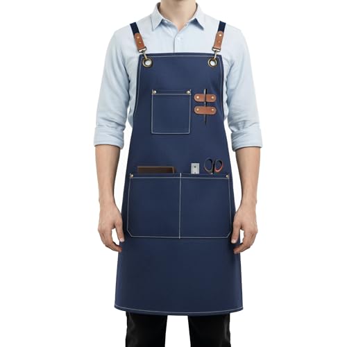 Aprons for Men Women with 3 Pockets (Denim Blue)