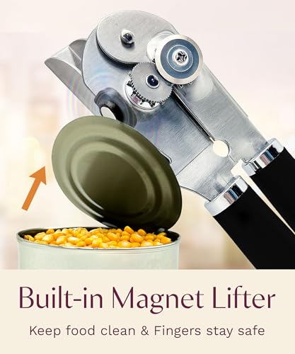 Heavy Duty Manual Can Opener with Magnetic Lid Lifter (Black)