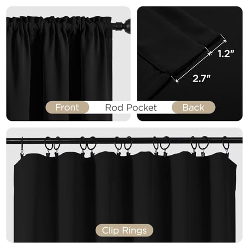 Black Blackout Curtains 96 inch Length 2 Panels Set (Black / 52"W x 96"L (Pack of 2))