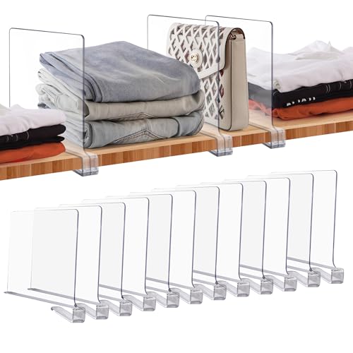 Clear Acrylic Shelf Dividers for Closets Organizer & Storage (Clear / 12 Pack)