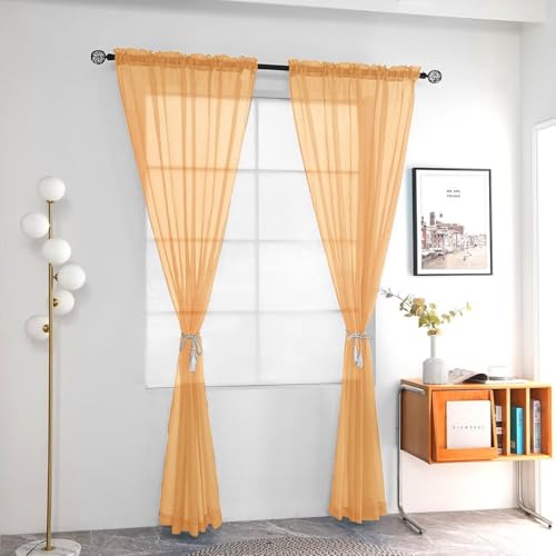 Solid Sheer Rod Pocket Curtain Voile Draperies 2 Panels White Beige Black Ivory Coffee 22 Inch Width 30 Inch Long 1 Pair for Kitchen Bedroom Children Living Room Yard (Beige / 22"W x 30"L (Pack of 2))