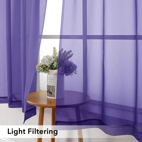 Purple Short Sheer Curtains 45 Inch Length for Small Windows (Purple / 42"W x 45"L (Pack of 2))