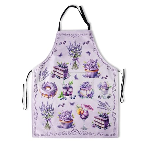 Purple Cake Baking Apron Adjustable Chef Apron with Pocket for Women (33" x 28"(Pack of 1) / Sweet Cake Purple)