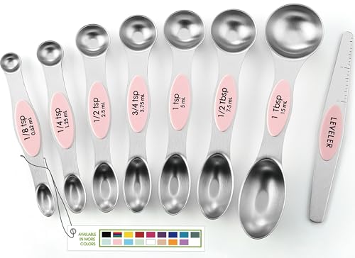 Stainless Steel 8 Magnetic Measuring Spoons Set (Pink Lemonade / 1-Pack)