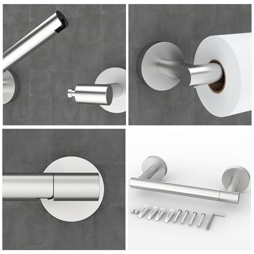 Bathroom Toilet Paper Holder Wall Mount SUS304 Stainless Steel Double Post Pivoting Toilet Paper Roll Holder Wall Mounted for Bathroom RV Commercial Toilet Tissue Dispensers (Brushed Nickel)