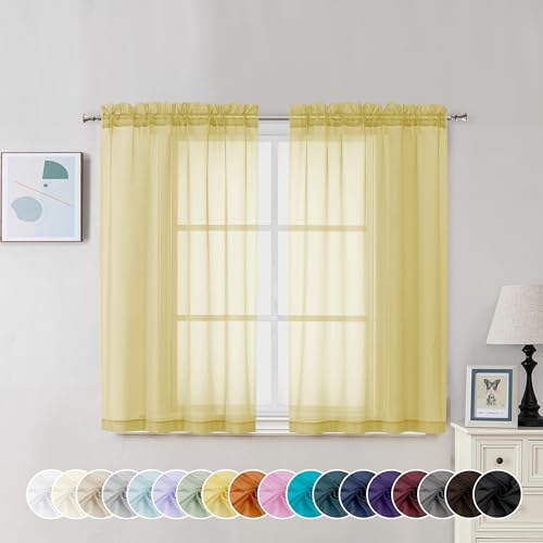 Mustard Yellow Sheer Curtains 45 Inches Long (Yellow / 42"W x 45"L (Pack of 2))