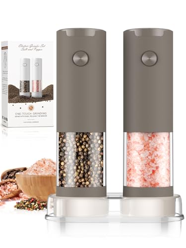 Electric Salt and Pepper Grinder Set Automatic Adjustable Coarseness Pepper Grinder Shakers Set Kitchen Products White Elephant Gift Anniversary Christmas Ideas Gifts for Men (Brown)