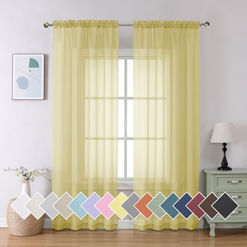 Yellow Sheer Curtains 2 Panel Sets 84 Inches Long (40"W x 84"L (Pack of 2) / Yellow)